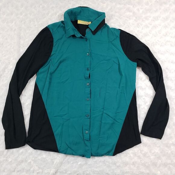Princess Vera Wang size large teal and black long sleeve button top with lace un - Picture 1 of 6